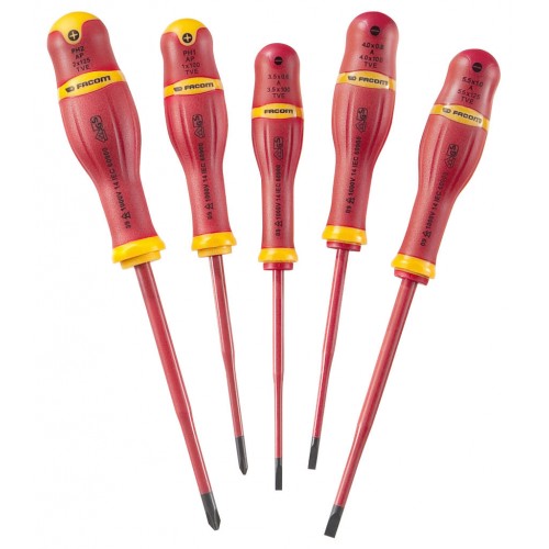 Facom Σετ με 5 Κατσαβίδια Μονωμένα 1000Volts Εγκοπής/PH με Λεπτή Λάμα - ATP.J5TVEPB